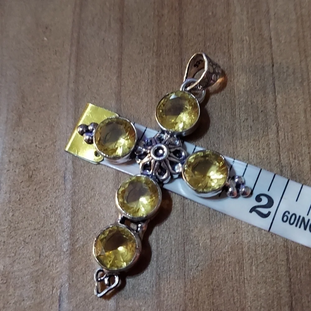 CITRINE Sterling Silver Cross Pendant